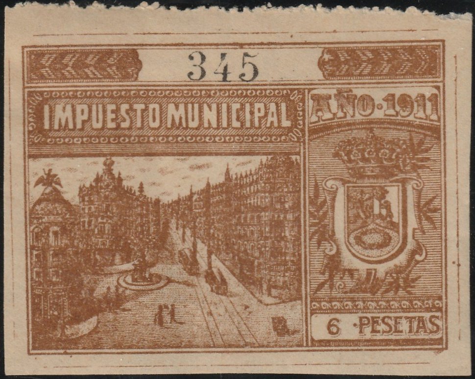 Spain Impuesto Municipal Madrid 1911 Revenue Sello Fiscal Stamp Tramcar Tram Tramway